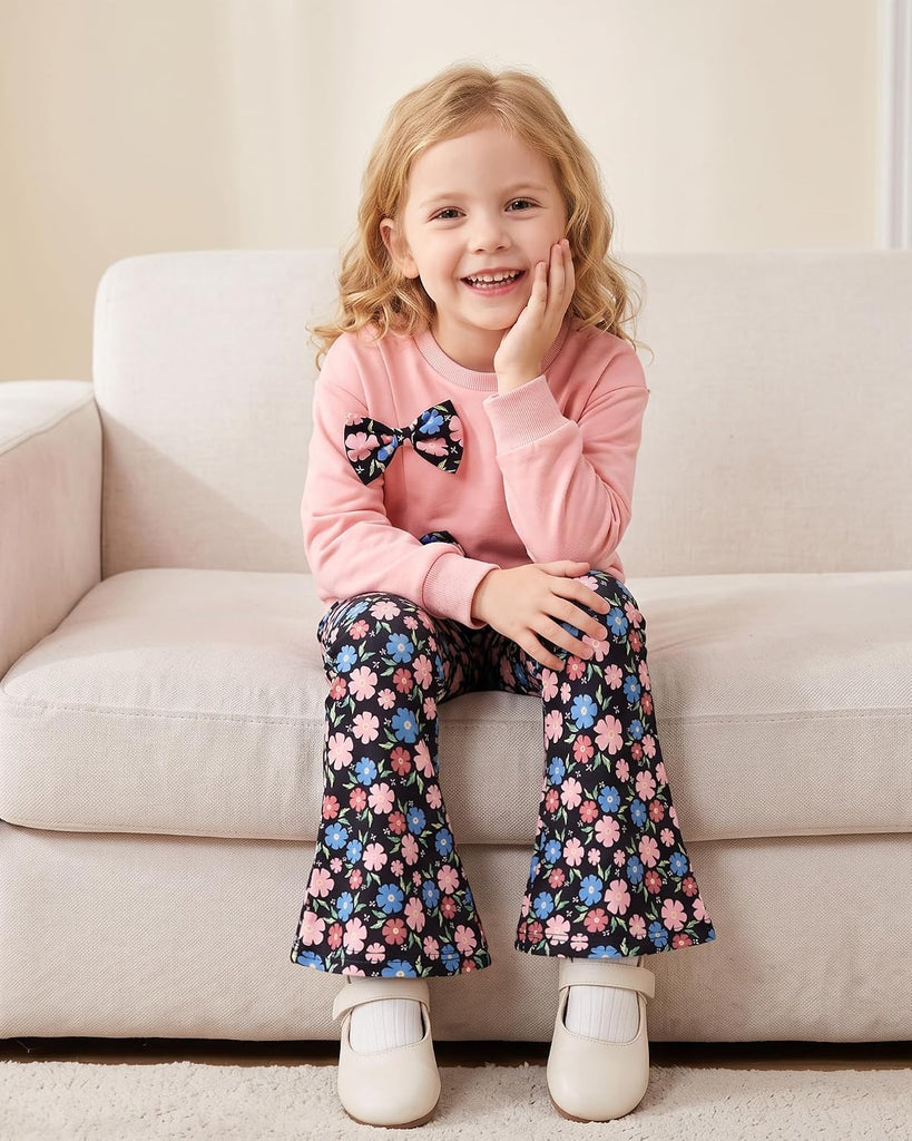 Toddler Girls Clothes Fall Long Sleeve Top Floral Flare Pants 2Pcs