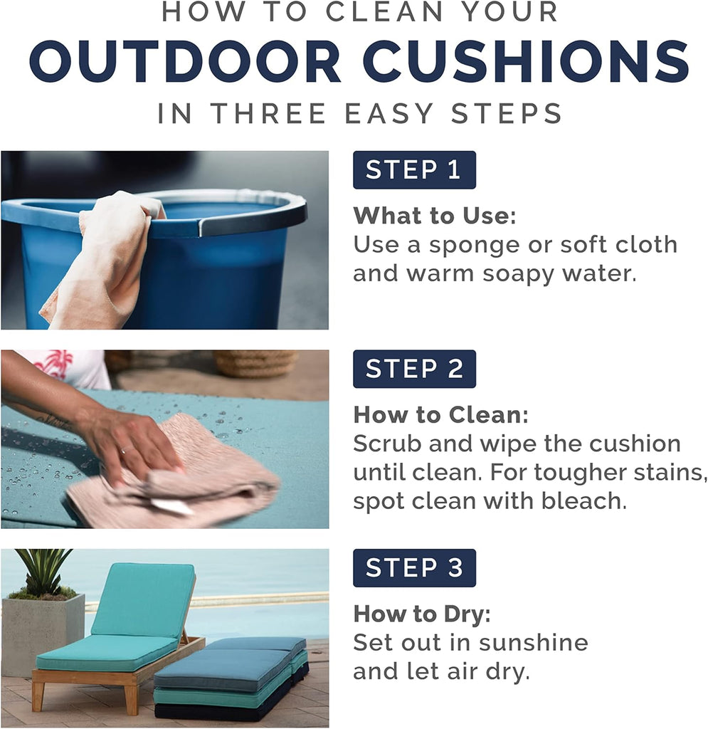 Outdoor Plush Modern Tufted Chaise Cushion, 76 x 22, Rain-Proof, Fade Resistant, Tufted Cushion for Chaise Lounger