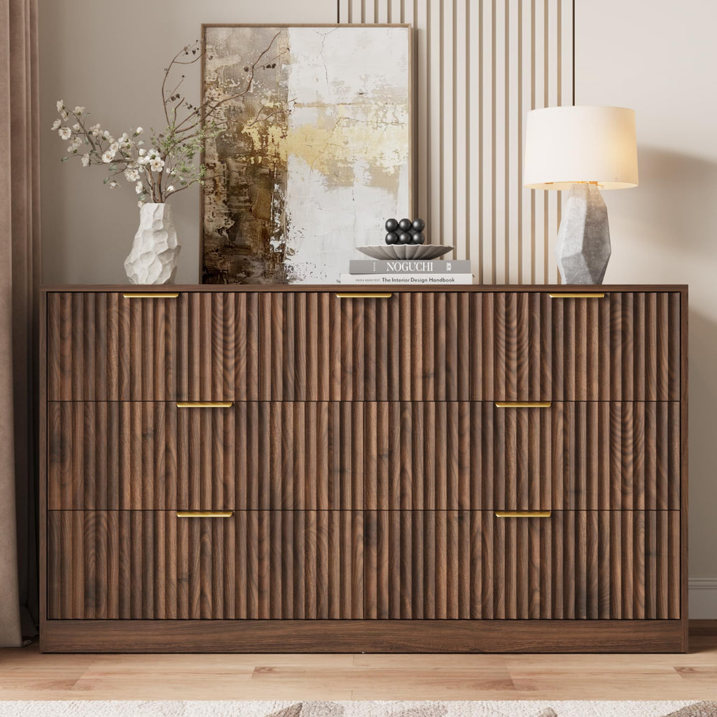 Walnut Dresser, 7 Drawer Dresser with Smooth-Gliding Drawers