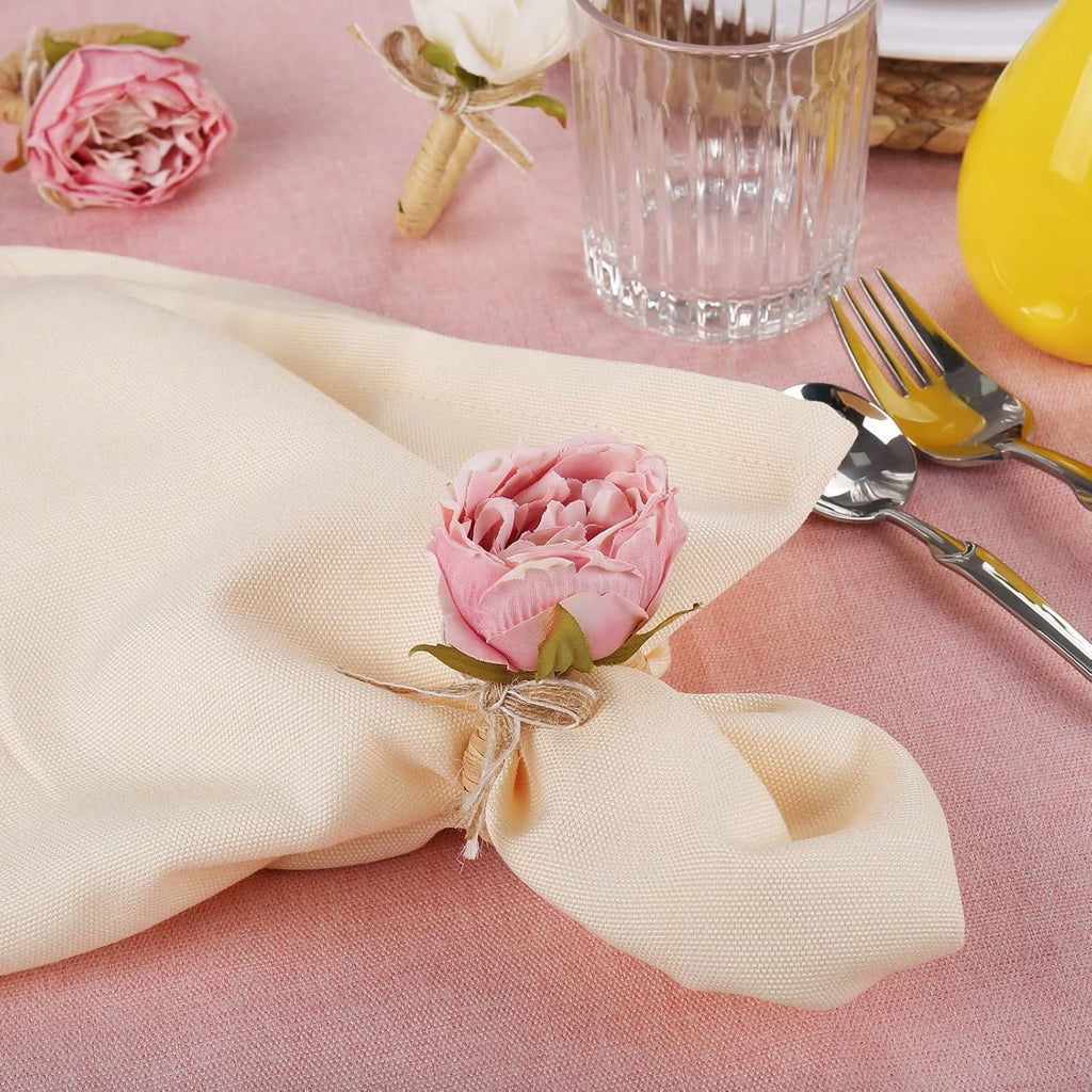 Flower Napkin Rings,Pink Peony Flower Handmade Napkin Holder Rings Table Decorations for Wedding,Fall,Daily - Set of 8