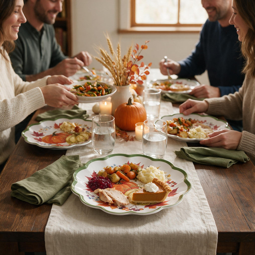 Fall Plates, 4 Pack 9 Inch Melamine Pumpkin Plates, Scalloped Rim