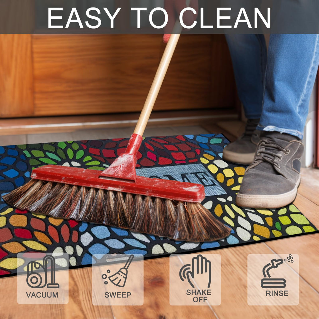 Colorful Welcome Door Mat, Welcome Mat 24x 36 Inch Front Doormat Outdoors Entrance Outdoors Mats for Outside Entry