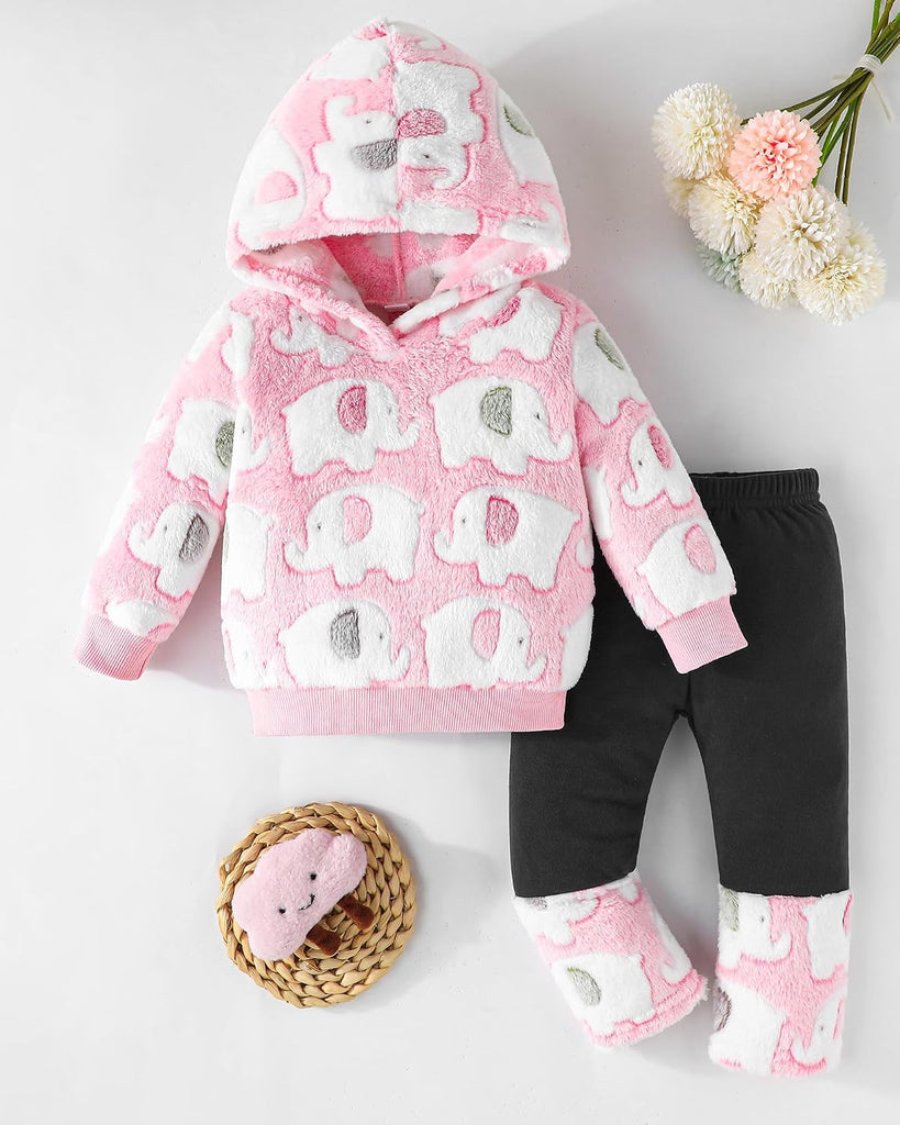 Toddler Girl Clothes Baby Girl Fleece Hoodie Outfits Thick Thermal Winter Leggings 2Pcs Clothing Sets