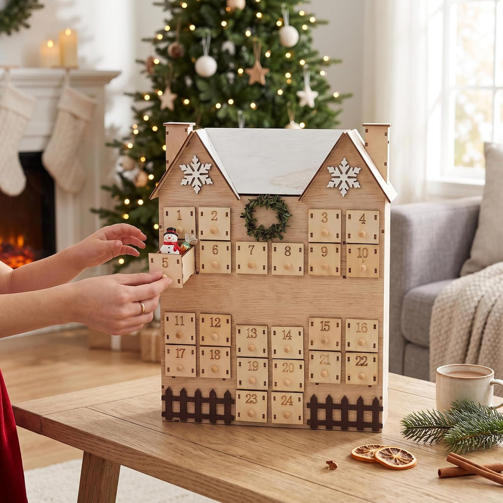 Wooden Advent Calendar Empty 24-drawer Christmas Countdown Calendar Khaki