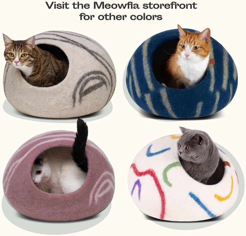 Cat Cave - Merino Wool Bed for Indoor Cats (Beige, Medium)
