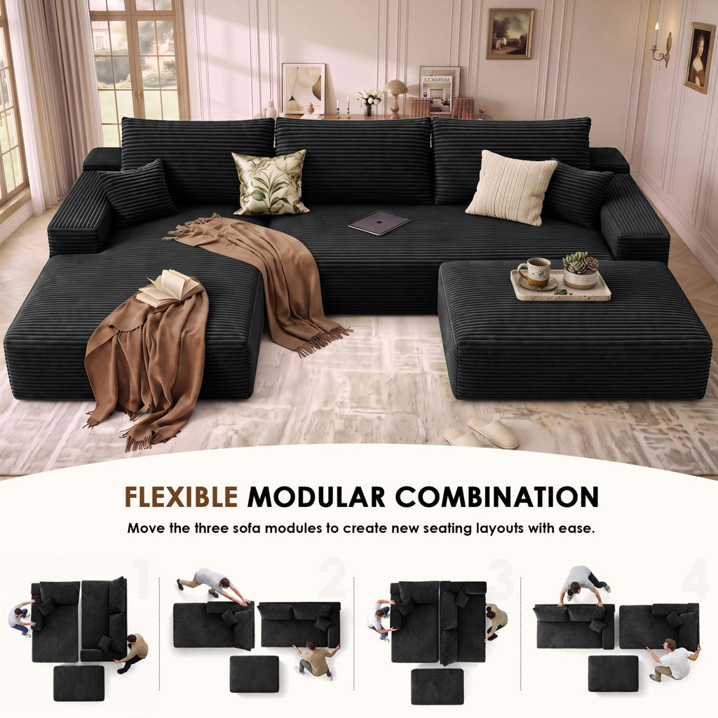 Sectional Couches Modern Modular Sofa with L-Shape Couchs Upholstered Boneless Couch Deep Seat Sectional Couch with