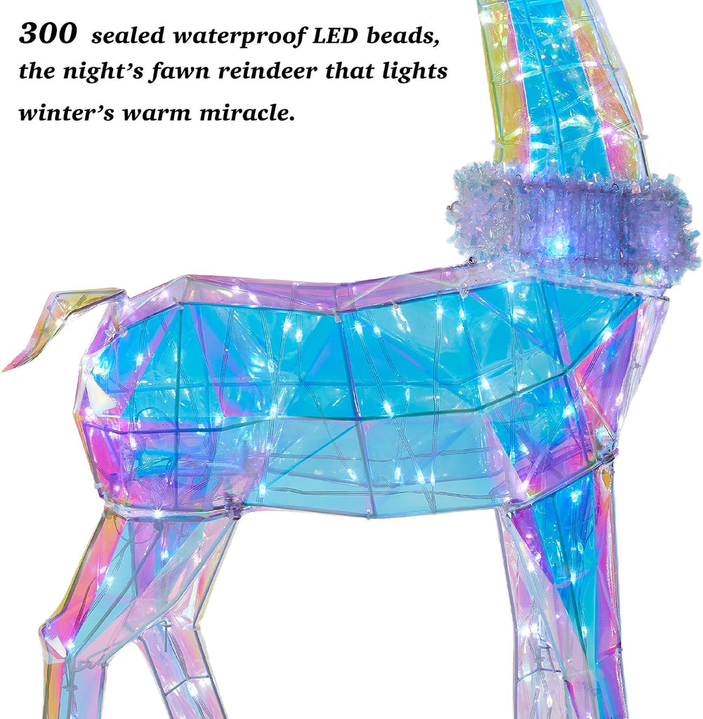 54 Inch 3D Colorful Large Lighted Christmas Deer Decorations 3-Piece Outdoor Holiday Decorations Reindeer Set