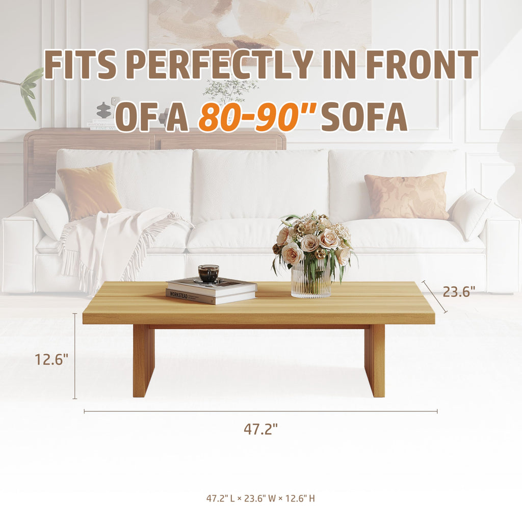 47" Low Natural Wood Coffee Table, Japandi Tea Table