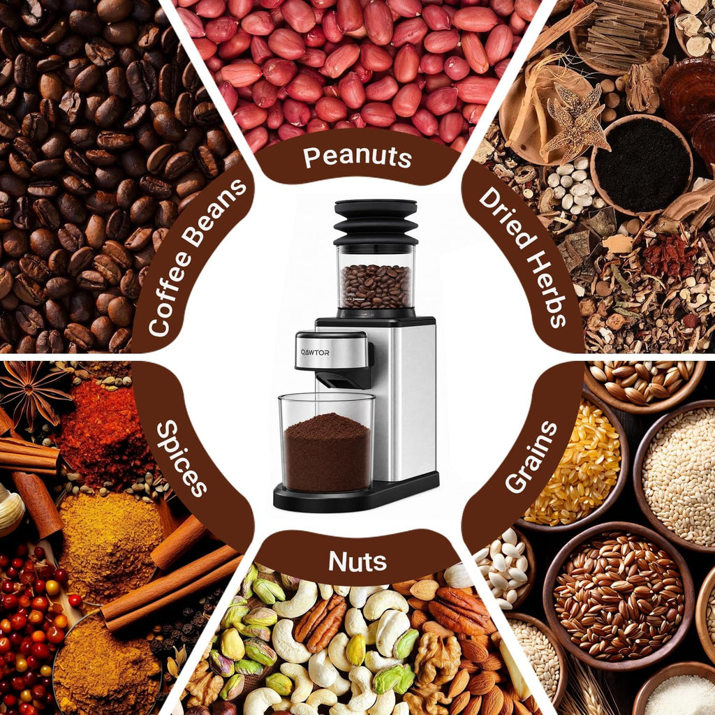 Electric Coffee Grinder, Conical Burr Coffee Grinder with 25 Settings & 60-Second Timer, Stainless Steel
