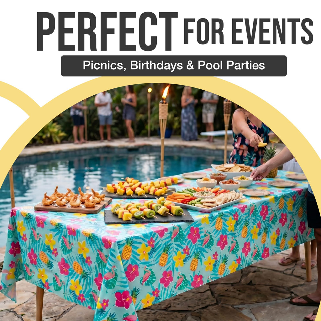 66% Thicker Summer Tablecloth 6 Pack - Luau Hawaiian Tropical Plastic Tablecloth Rectangle 54x108 Inch - Disposable