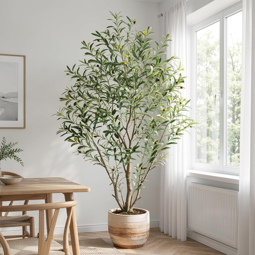 6ft Olive Trees Artificial Indoor, Tall Faux Olive Tree with Realistic Leaves and Lifelike Olives Fruits, Large Fake