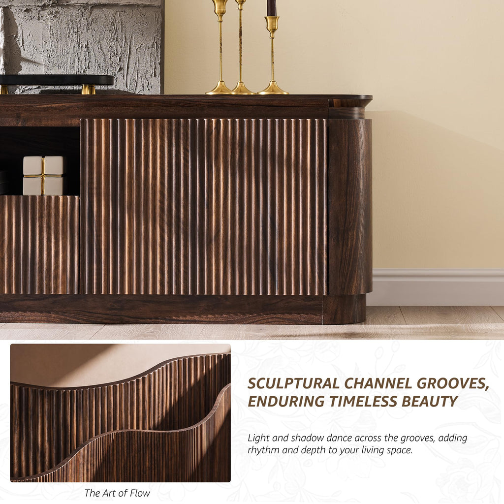 70" Fluted TV Stand for TVs up to 80", Dark Walnut Oak