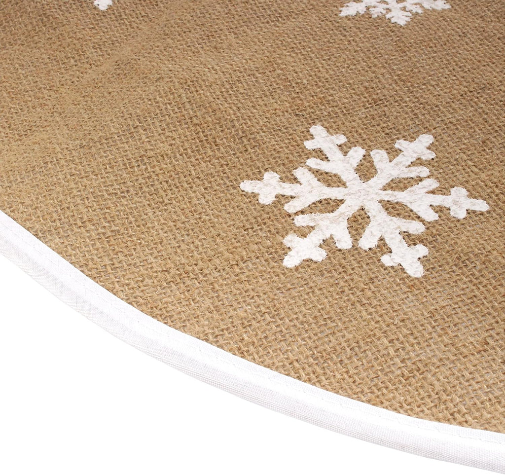 47" Round Christmas Tree Skirt, Jute Burlap, Snowflake