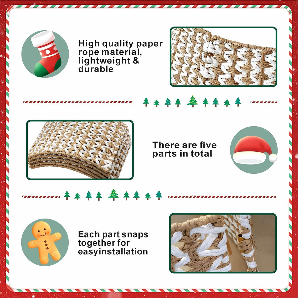 27'' Christmas Tree Collar Handmade Xmas Tree Basket Base Cover Woven Rustic Farmhouse Tree Collars Holiday Tree Ring