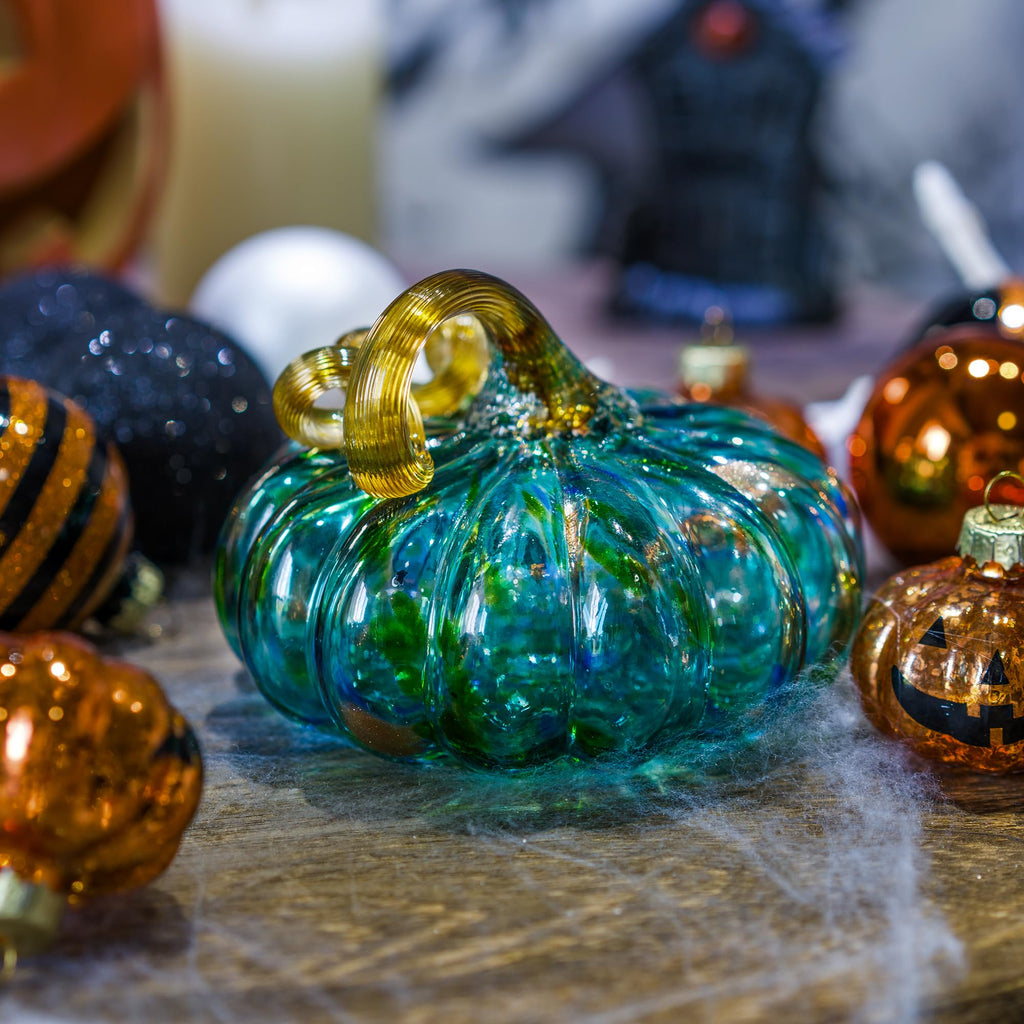4.9 Inch Hand Blown Glass Pumpkin for Decorating, Fall Decor
