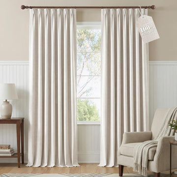 100% Blackout Pinch Pleated Curtains 96 inches Long 2 Panels Set, Linen Blend Thermal Drapes Window Treatments , W40