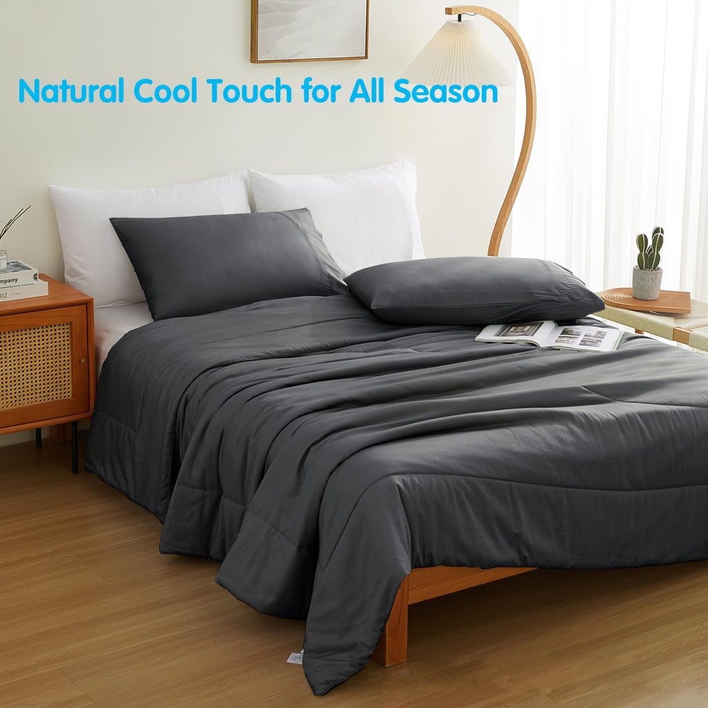 Bamboo Viscose Comforter Set Queen Size 3 Pieces - Dark Grey