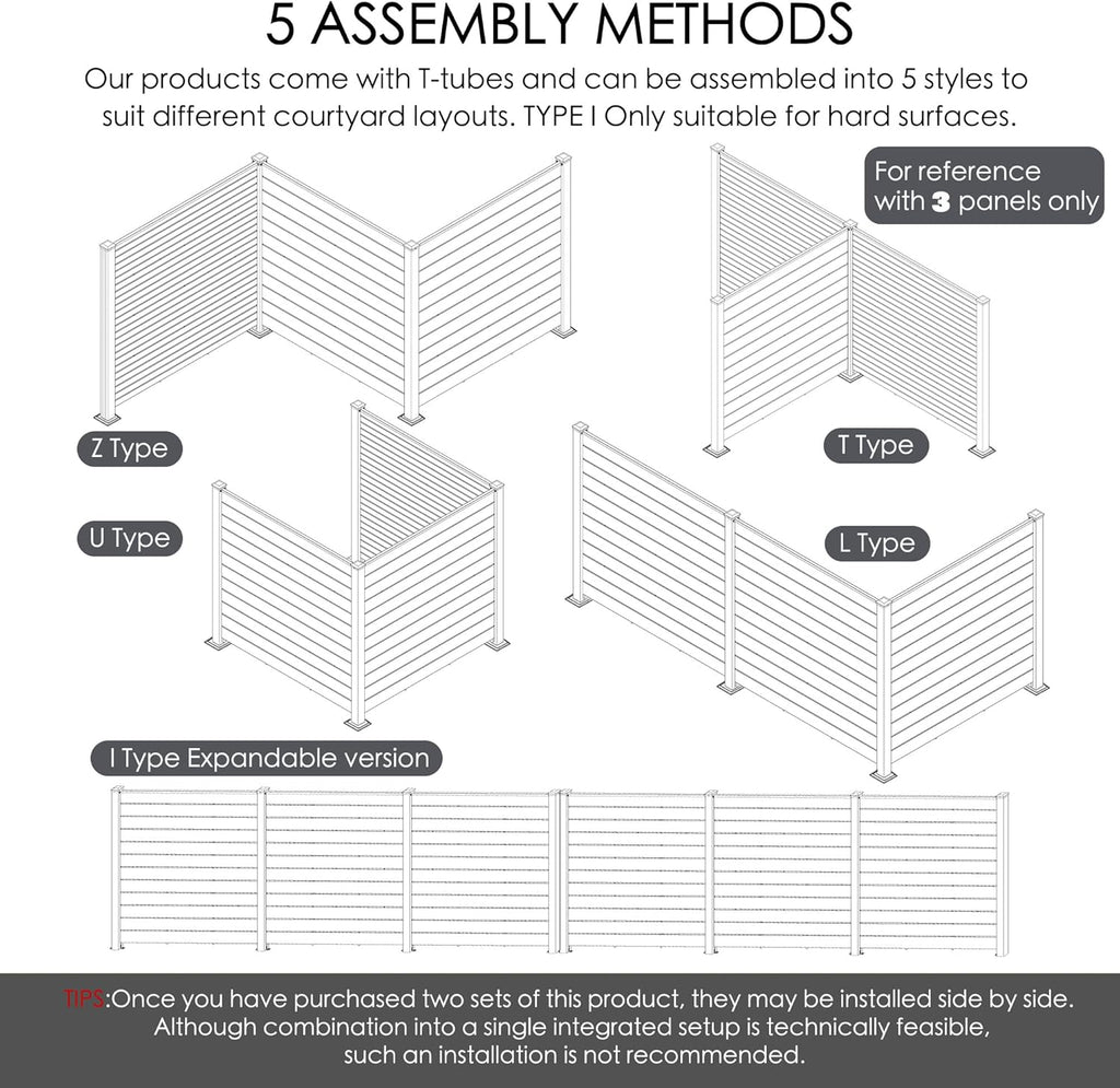 50" W x 48" H Privacy Screens Fence Panel Specifically for Hard Surfaces, Aluminum Post, Air Conditioner Fence Panels