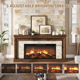 QUW 70" Fireplace TV Stand Up to 80" TVs, 42" Modern Electric Fireplace with Mantel