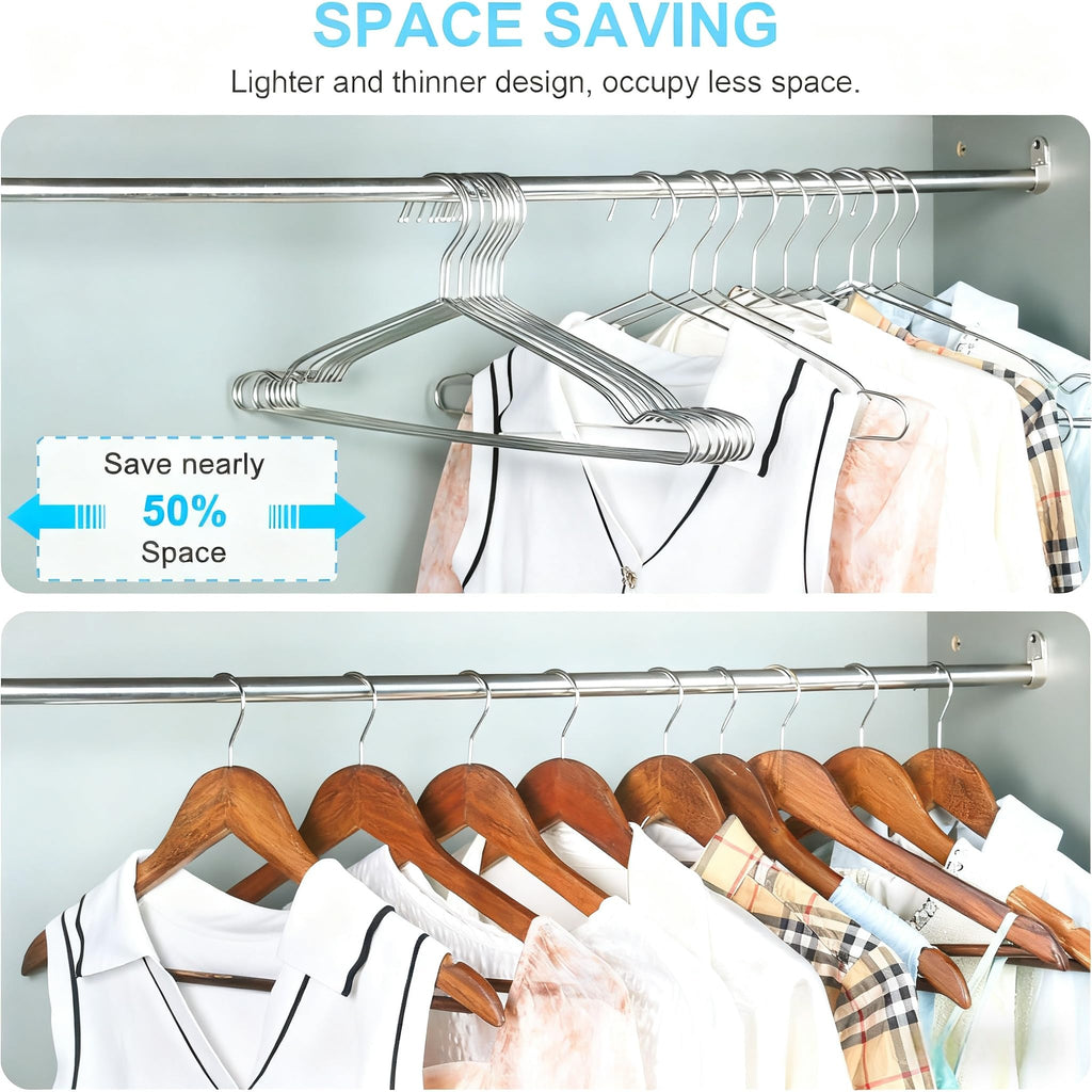 Clothes Hangers 50 Pack Coat Hangers Wire Hanger Bulk Metal Hanger Non Slip Heavy Duty Clothing Hangars Space Saving
