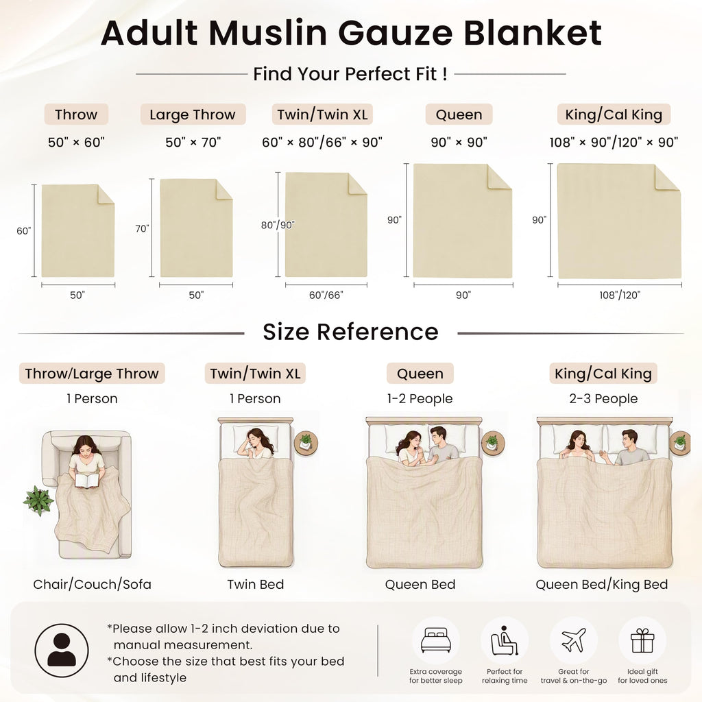 100% Cotton Muslin Blanket for Bed, Khaki