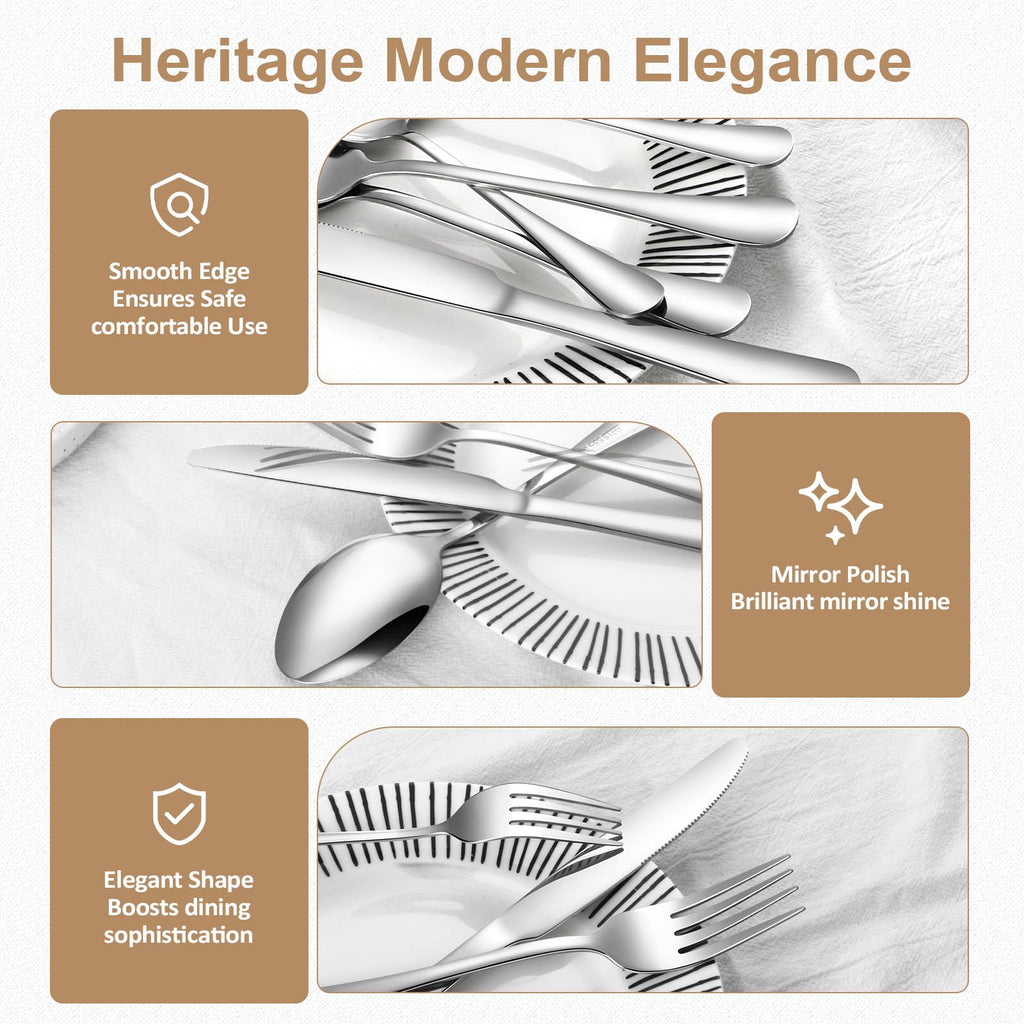 30-Piece Silverware Set for 6, Food Grade Stainless Steel Flatware Set, Mirror Polished Cutlery Utensil Set with