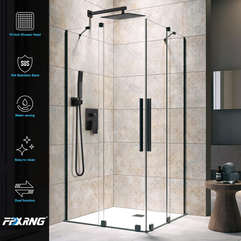Shower Faucet Set with 10 Inch Matte Black Rain Shower Head