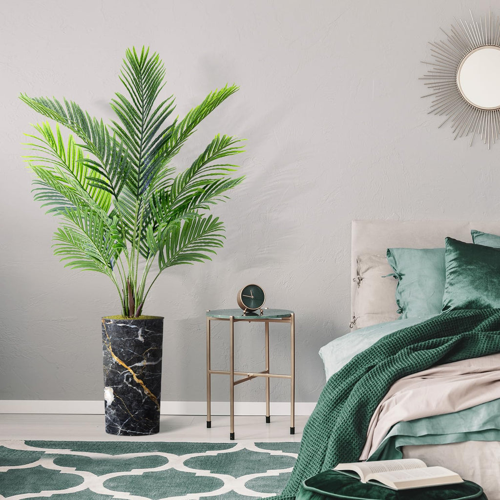 Artificial Tree in Modern Granite Effect Planter, Fake Areca Tropical Palm Silk Tree for Indoor and Outdoor Home