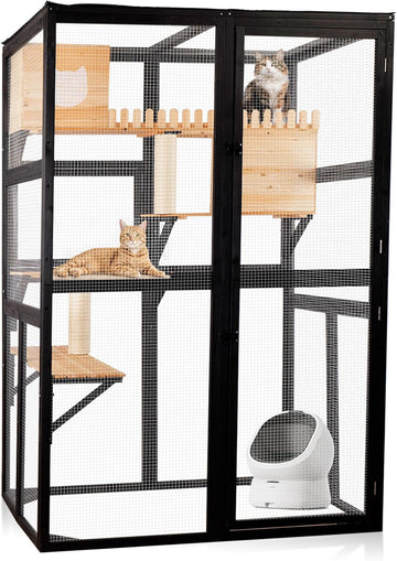 Indoor & Outdoor Cat Enclosure, 4-Level Walk-in Catio with Window Access