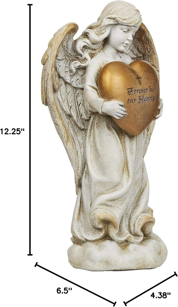 By - 12.25" H Memorial Angel Holding a Heart Garden Statue, Religious Outdoor Decor