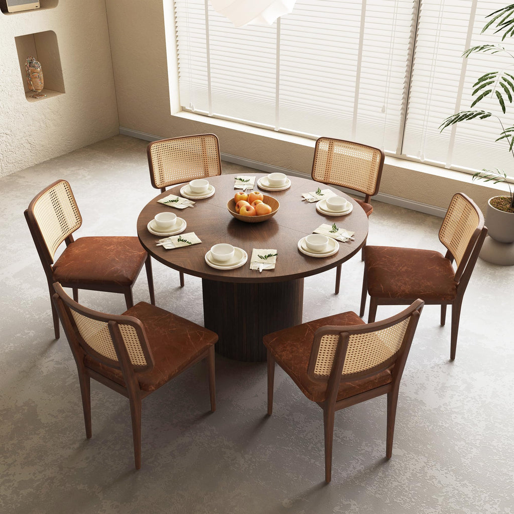 47 Inch Round Dining Table, Farmhouse Fluted Dining Kitchen Table, Modern Wood Small Circle Dining Table Living Room