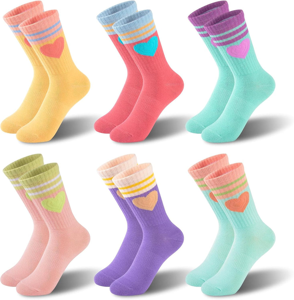 Girls Socks Crew Cotton Casual Soft Athletic Socks For Kids Old 6 Pairs