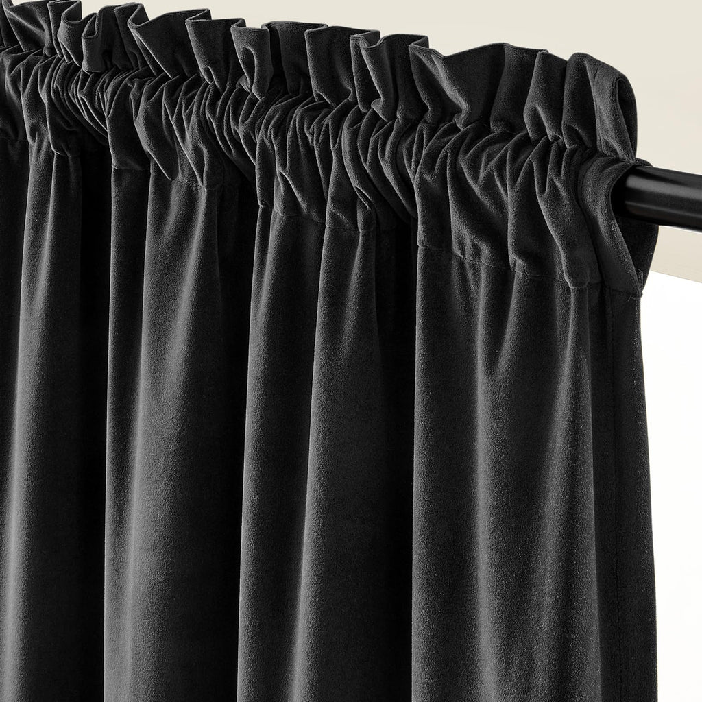 Extra Long Black Velvet Curtains Rod Pocket 52×120 Inch 2 Panels