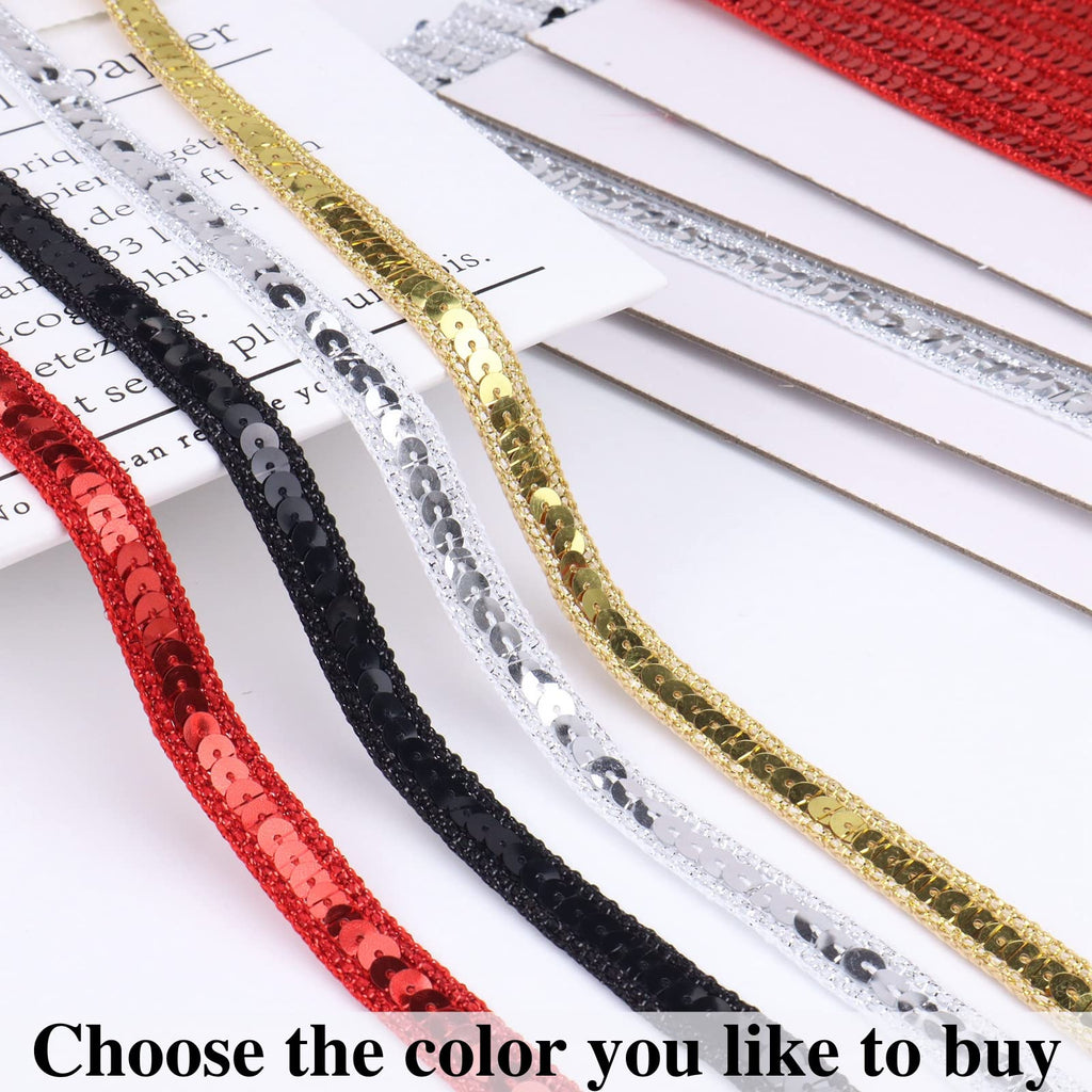 Gold Sequin Ribbon Trim Sequin Braid Trim Flat Glitter Ribbon for Sewing, 10 Yards