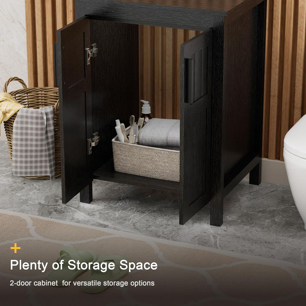 UEV Black 24" Bathroom Vanity with Sink Combo,Modern Freestanding Sink Cabinet,Stylish Bathroom Vanity Cabinet,Grooved