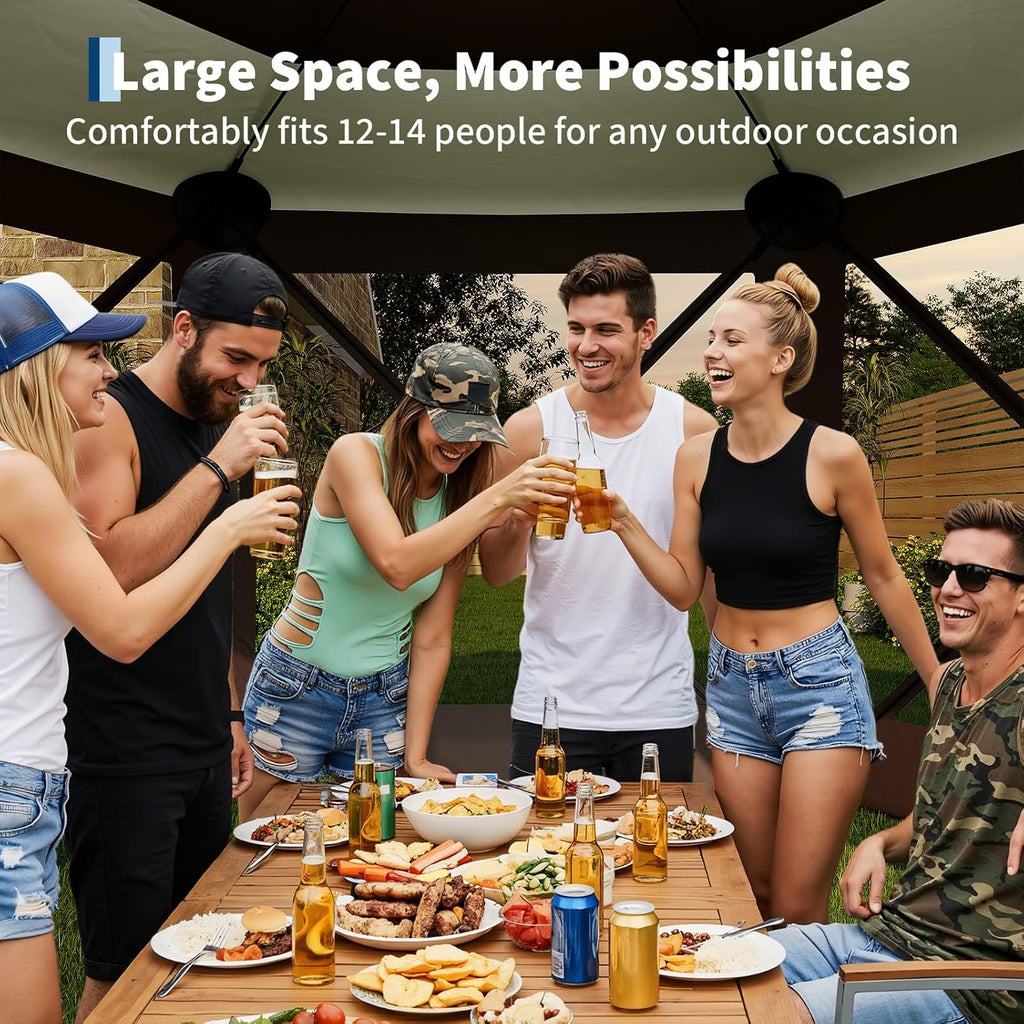 13FT Pop-Up Gazebo 6-Sided, Outdoor Canopy Tent with Mosquito Netting & Removable Wind Cloths Parties, Outdoor Events