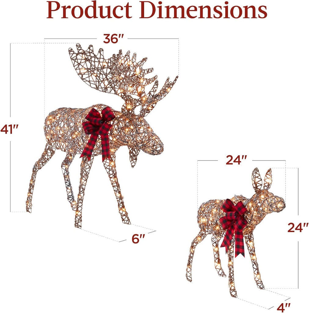 2-Piece Moose Family, Lighted Outdoor All-Weather Christmas Yard Decoration Light-Up Décor Set w/ 170 LED Lights