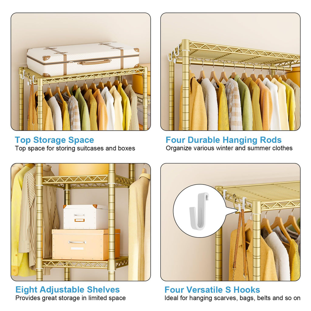 E4L Corner Clothes Rack, L Shaped Garment Rack, Heavy-Duty Freestanding Closet System with Shelves and Hangers, Max