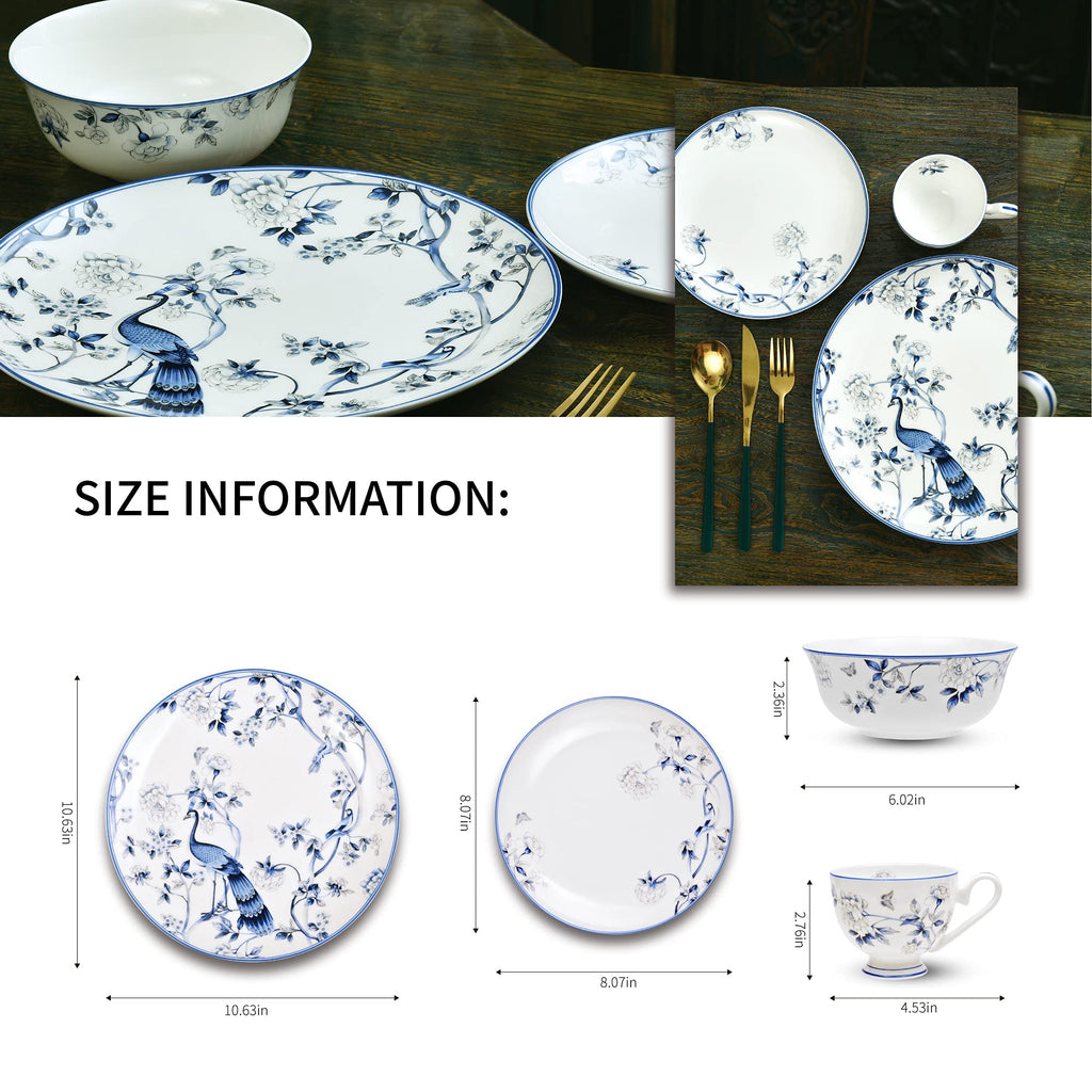 Fine Bone China 16PCS Dinnerware Set for 4, Bowls Plates Cups Set