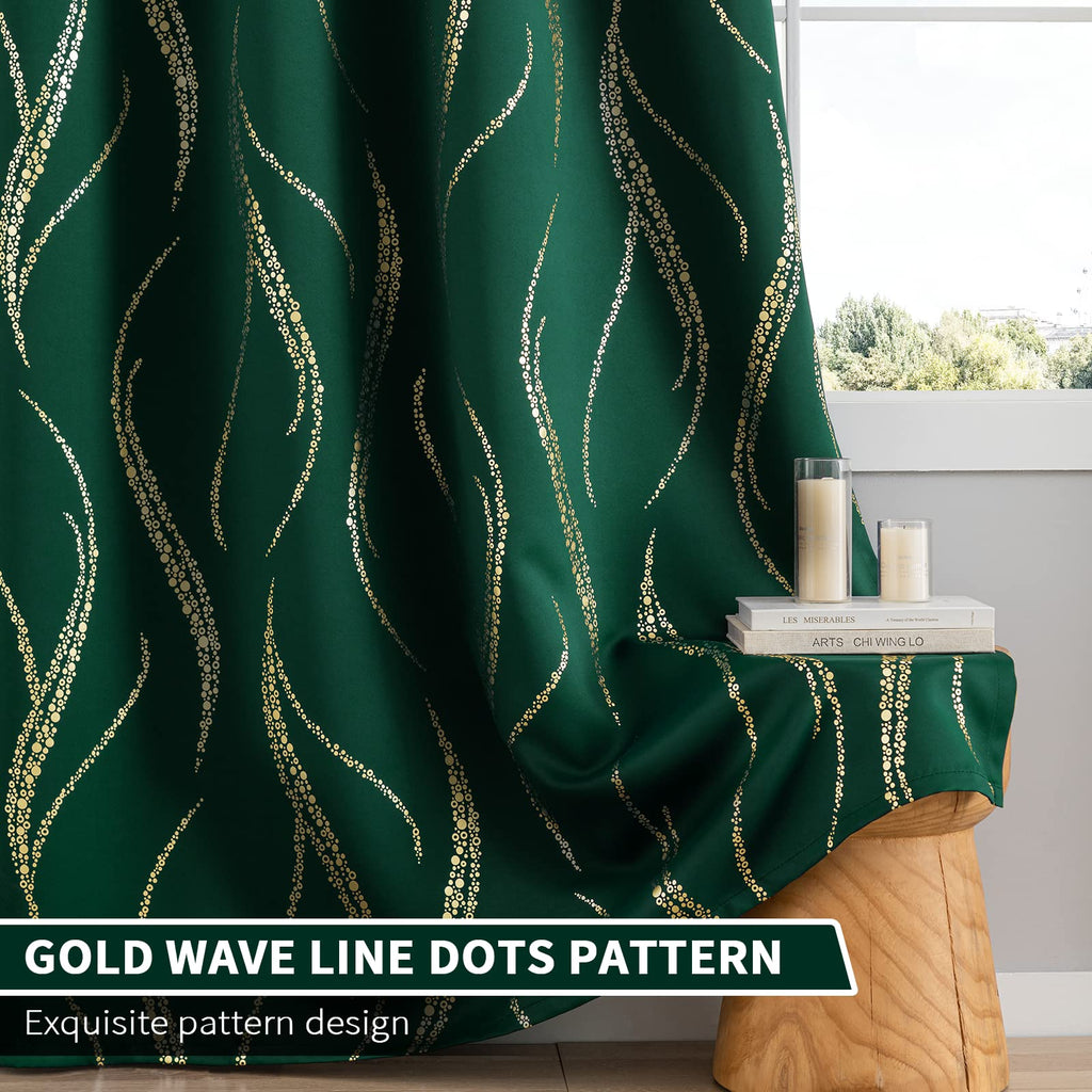 Emerald Green Blackout Curtains Foil Print W42 x L84