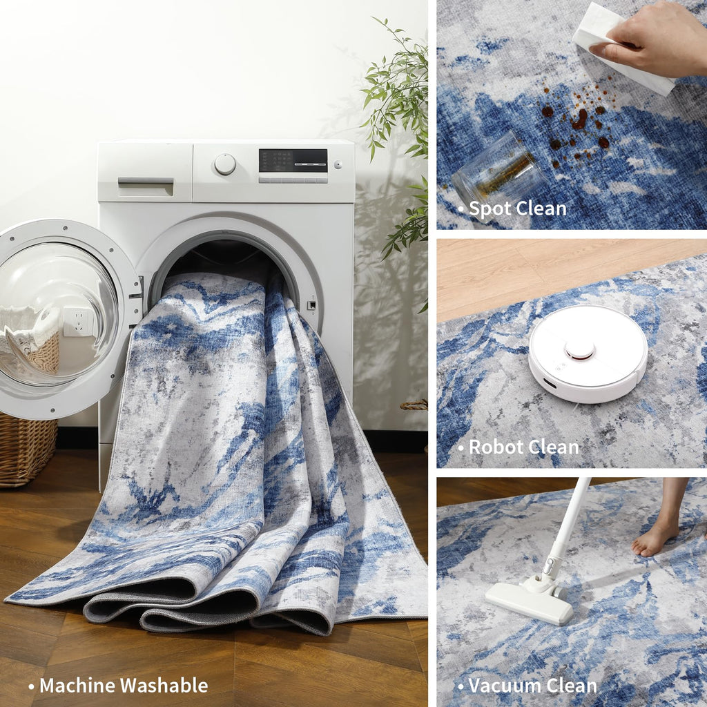 Blue Grey Modern Coastal Area Rug