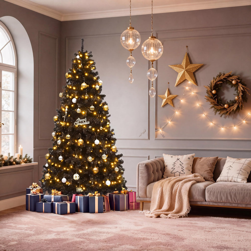 7.5ft Pre-lit Black Halloween Christmas Tree with Remote