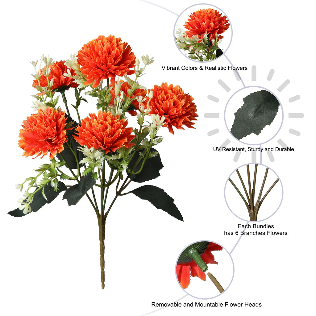 Fake Mums Artificial Fall Flowers for Outdoors Outside Decorations, 12 Bundles Silk Chrysanthemums Fall Flowers Faux