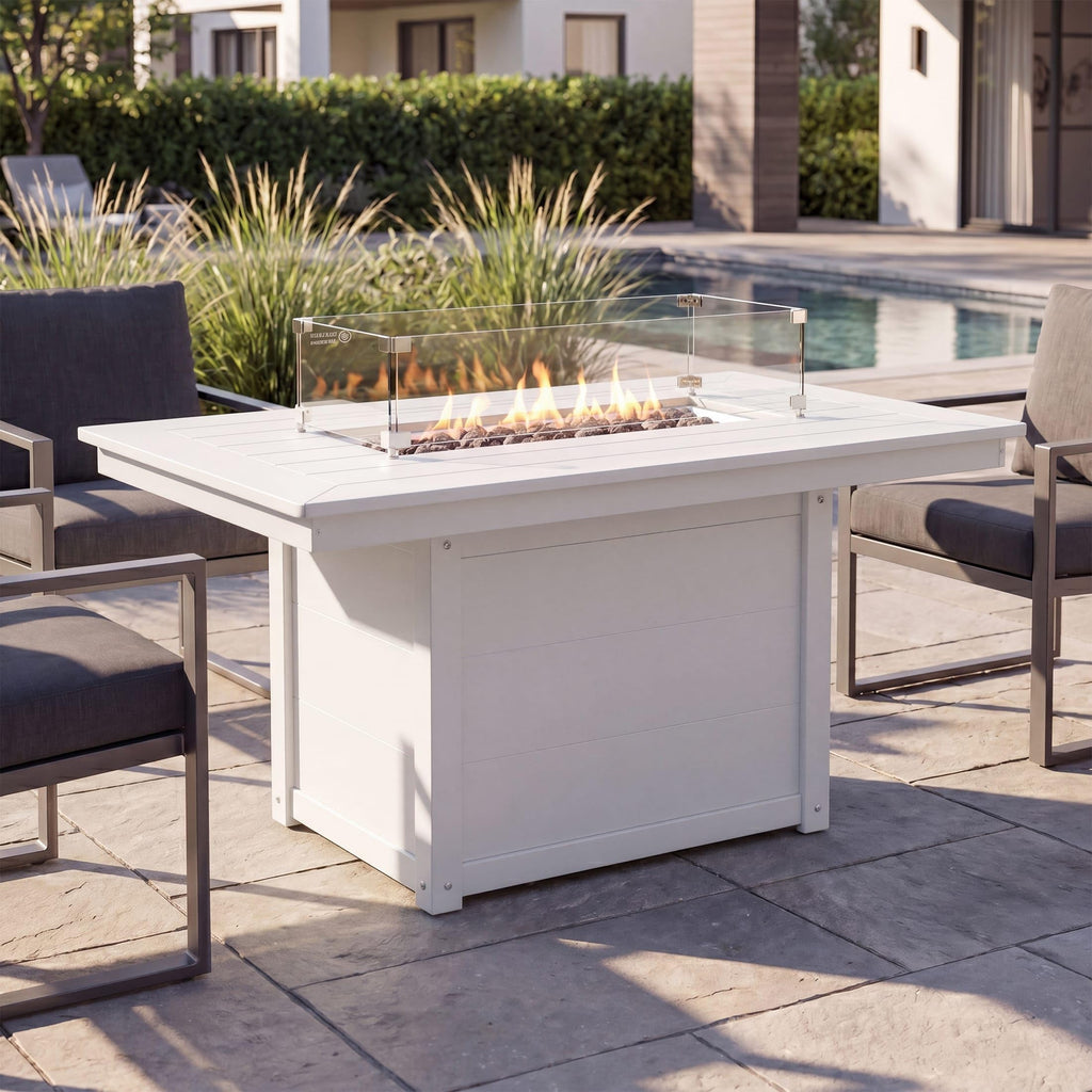46" Modern Outdoor 55, 000 BTUPatio Backyard Rectangular Gas Propane Deck Fire Pit Table (Rocks Not Included), White