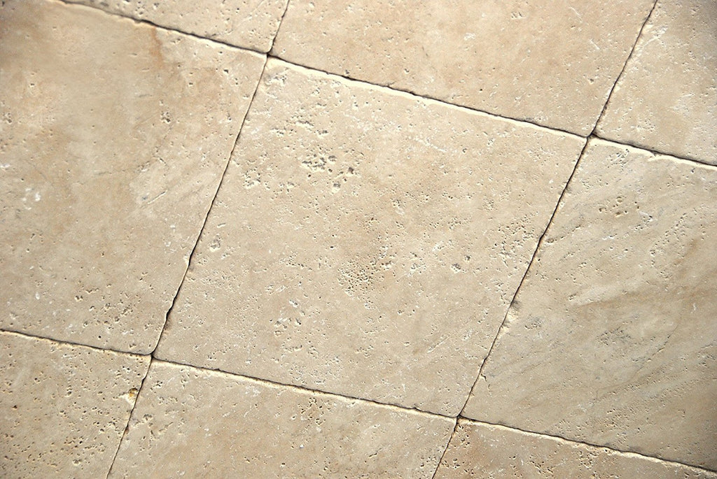 Light / Ivory 12X12 Tumbled Travertine Tile