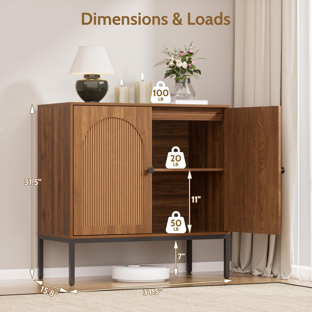 Modern Fluted Sideboard Buffet Cabinet with Storage, Walnut