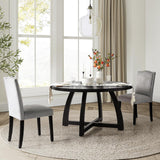 54 inch Round Dining Table for 6 People，Mid-Century Modern Solid Wood Circle Dinner Tables for Small Spaces Dining