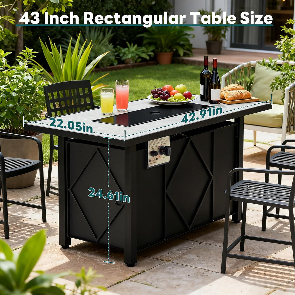 43 Inch Propane Fire Pit Table, 50,000 BTU Outdoor Gas Fire Table | Firepit Table for Outside, 2-in-1 Removable Lid