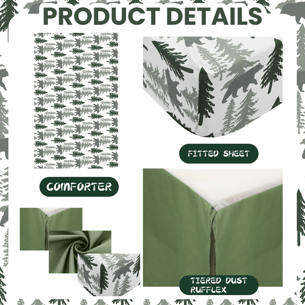 3 Piece Patchwork Woodland Bear Elk Crib Bedding Set for Baby Boys