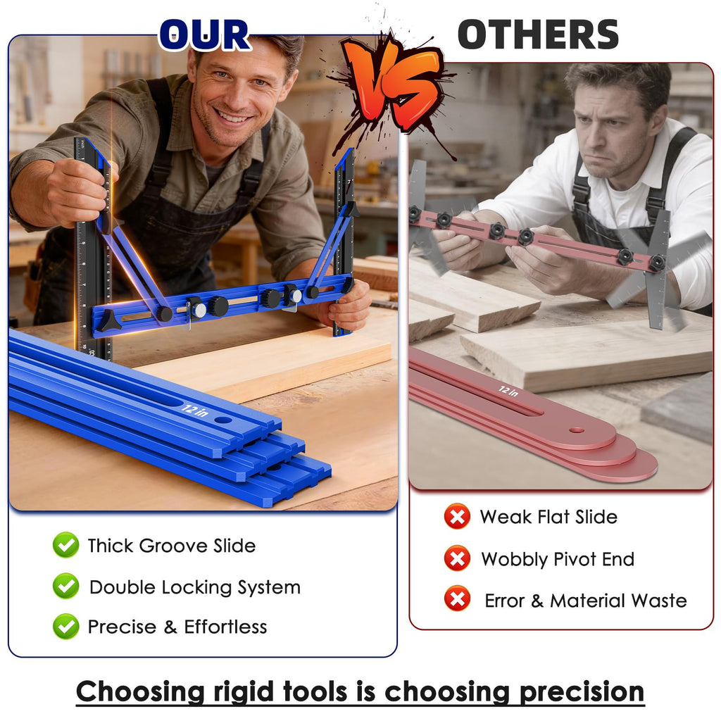 Stair Tread Template Tool with Triangular Brace and Edge Flip Stops